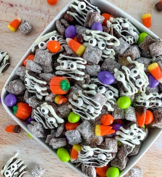 Muddy Buddies snack mix for Halloween.