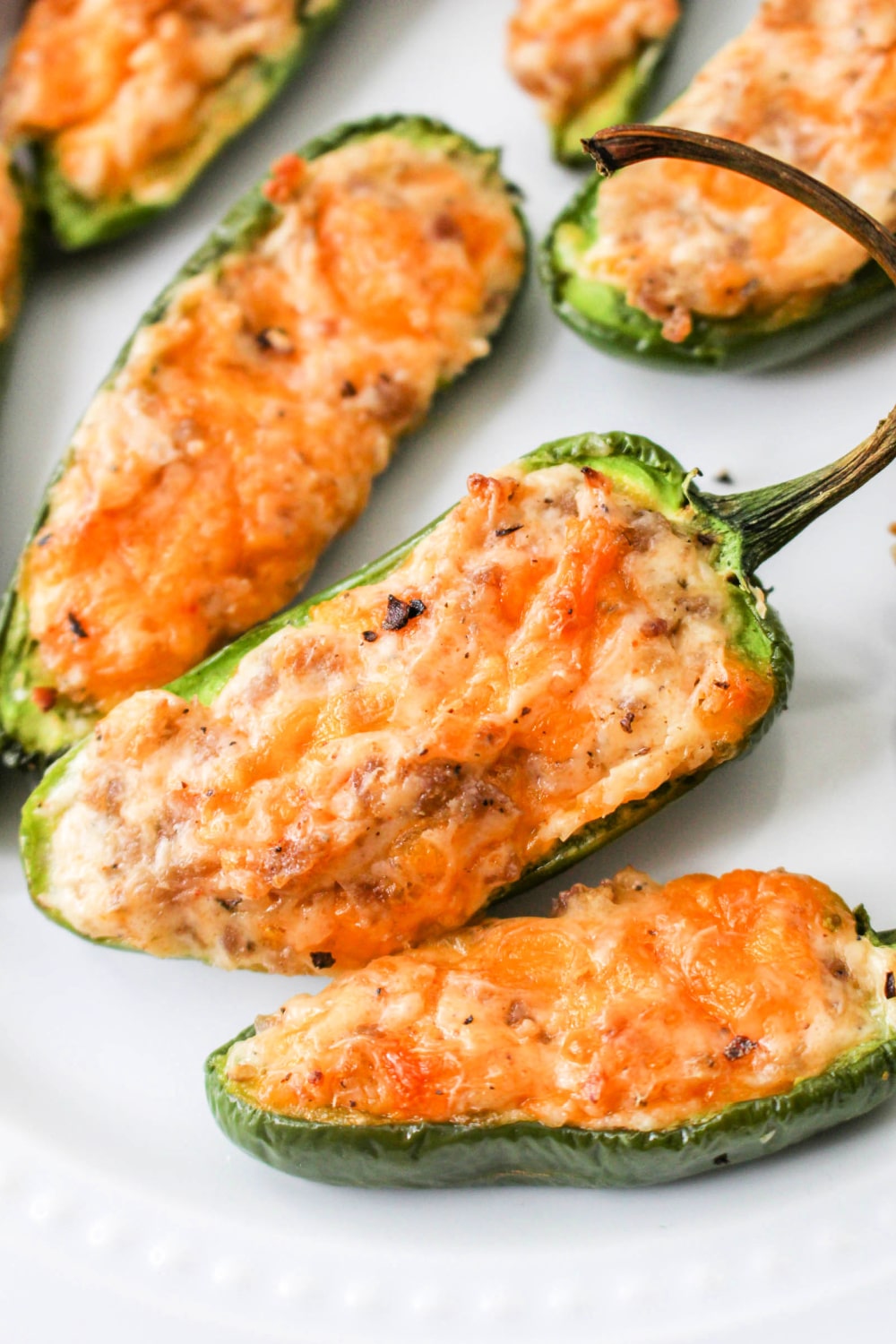 Close up of Sausage Stuffed Jalapenos.