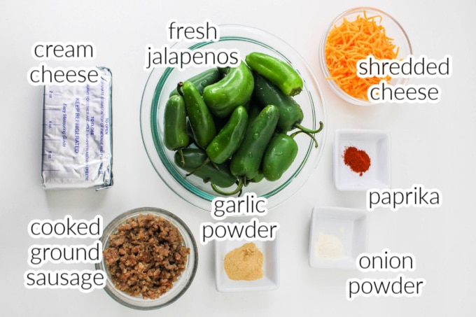 Sausage Stuffed Jalapenos Recipe Ingredients image with text overlay.