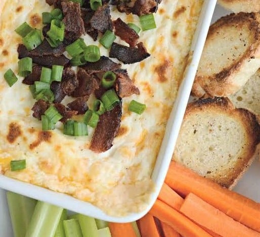 Best Dips for a Party: top down view of cheesy bacon dip.