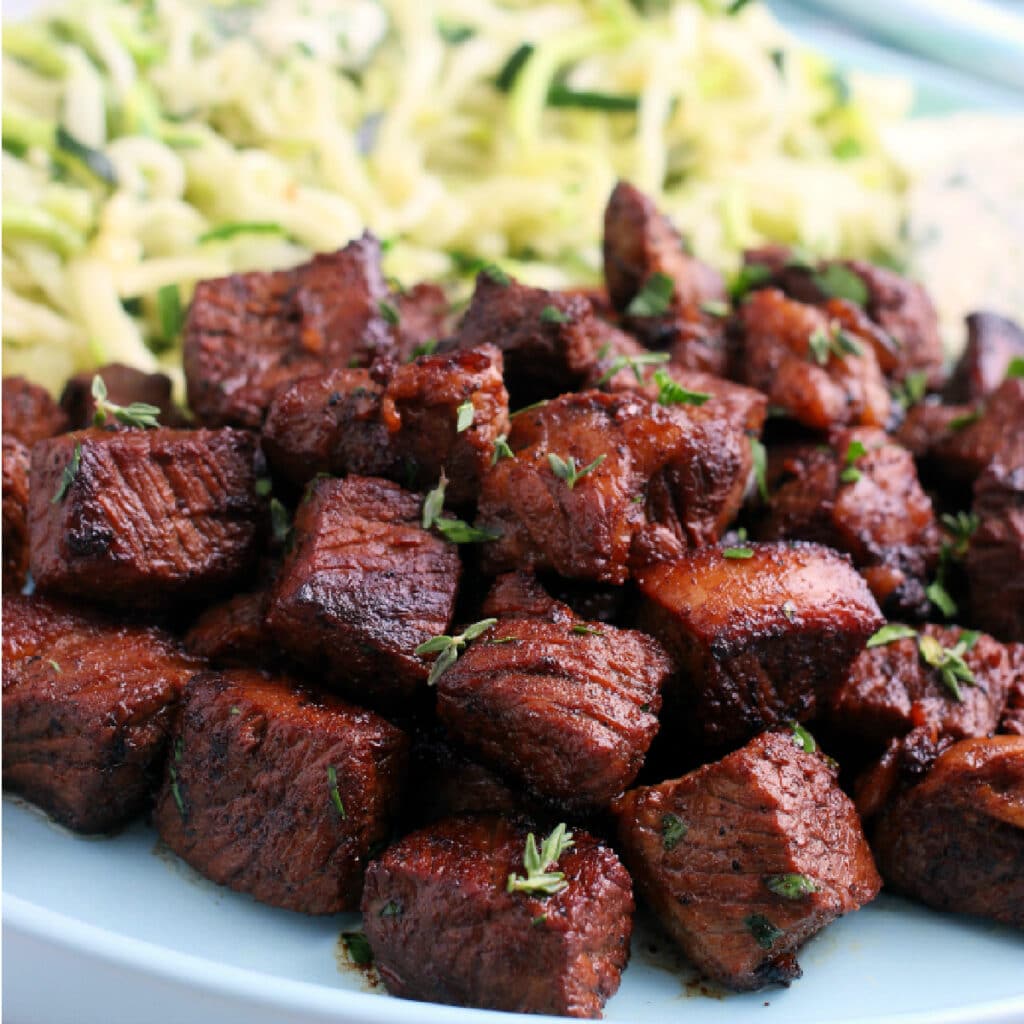 Close up of Garlic Butter Steak Bites.