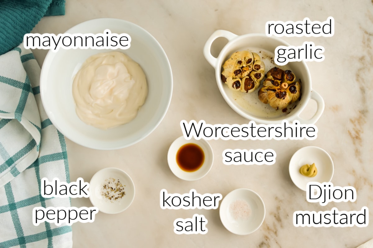 Top down view of Donkey Sauce Ingredients with text overlay.