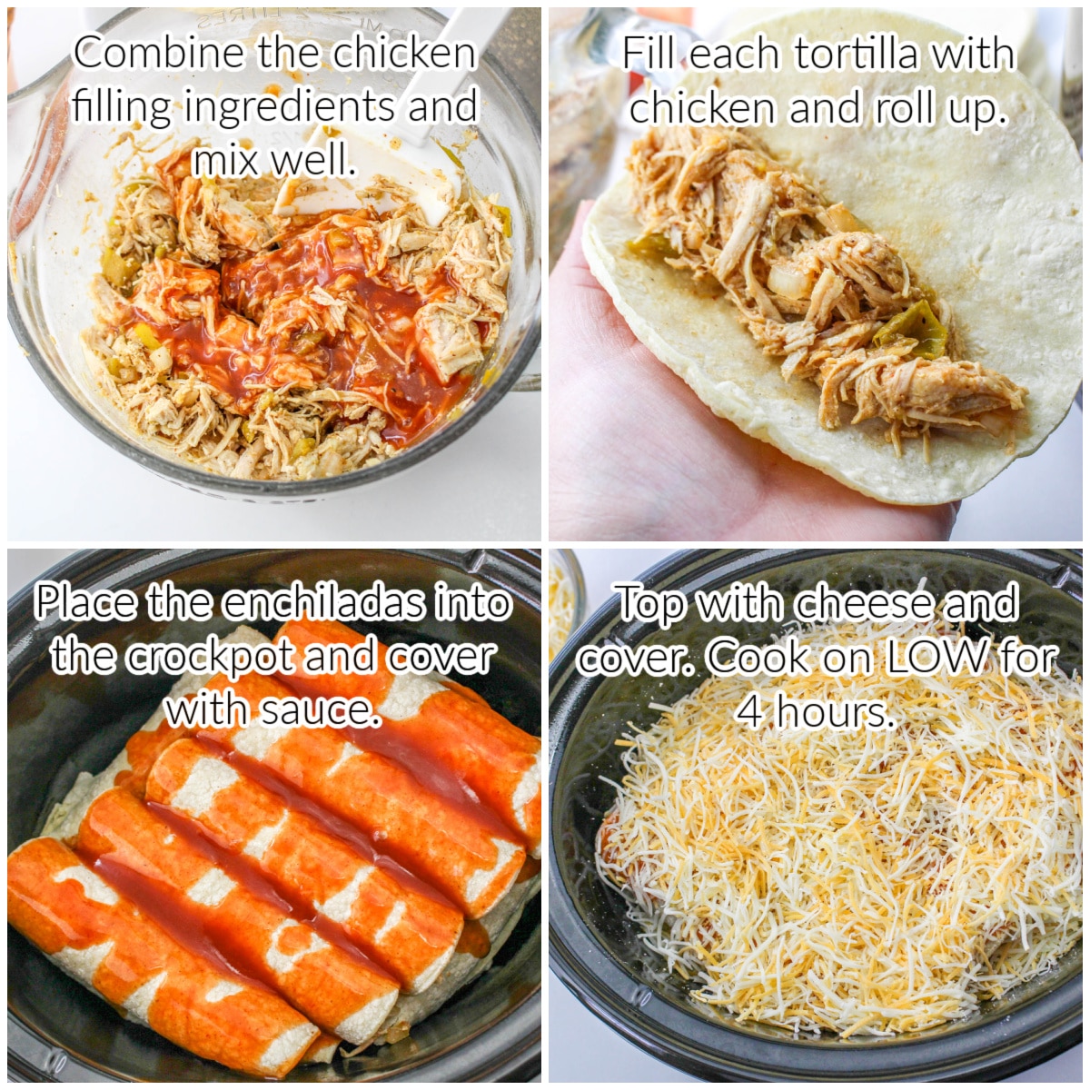 How to Make Crockpot Chicken Enchiladas collage image with text overlay.