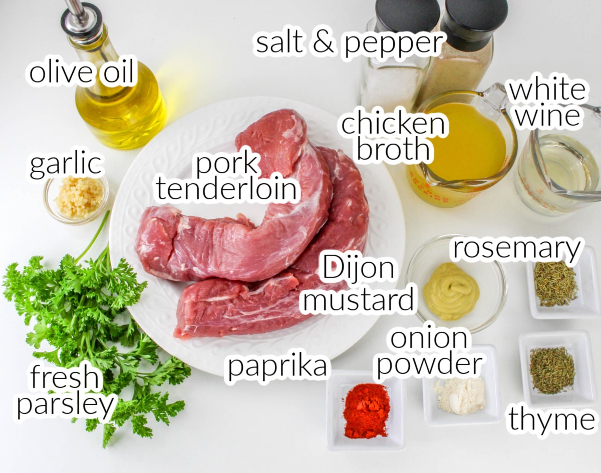 Dutch Oven Pork Tenderloin recipe ingredients with text overlay.