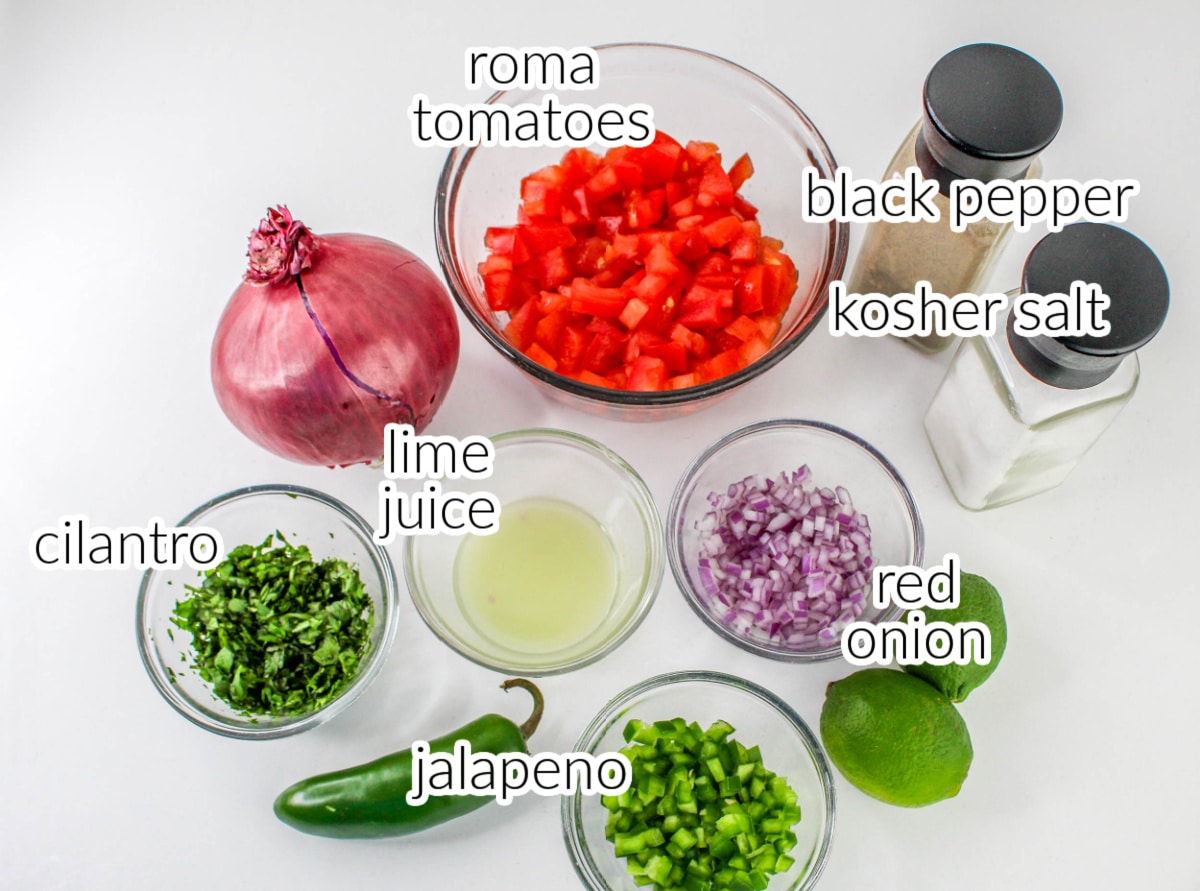 Image with Pico de Gallo Ingredients and text overlay.