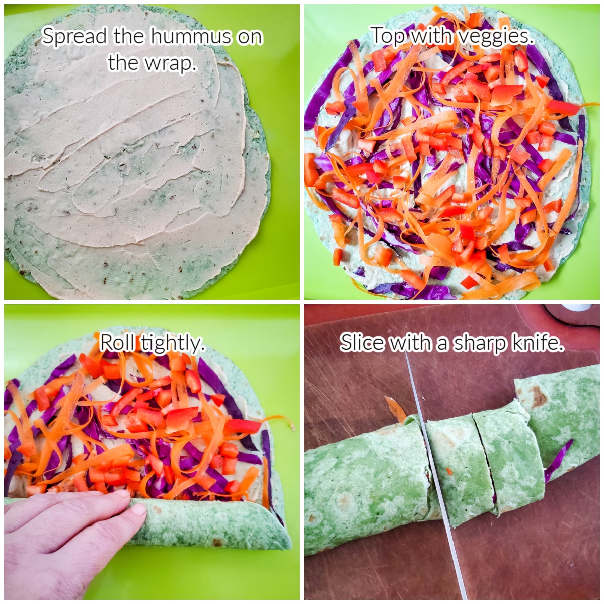 How to Make Hummus Pinwheels Recipe collage image with text overlay.