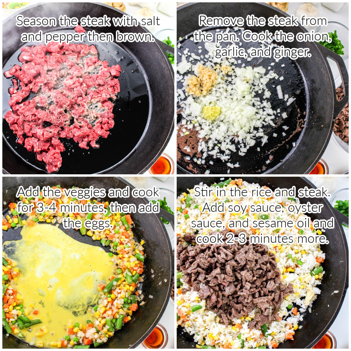How to Make Steak Fried Rice collage image with text overlay.