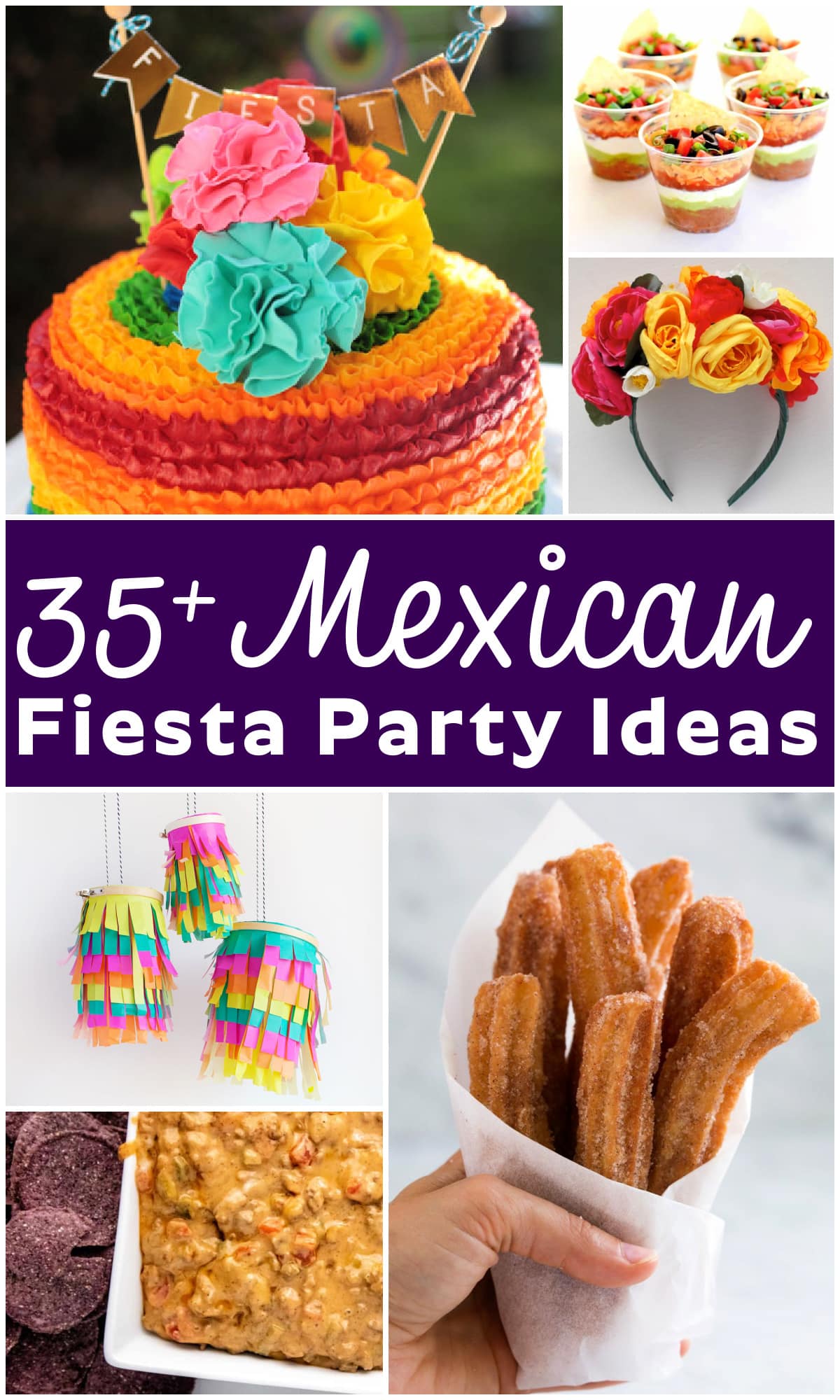 Mexican Fiesta Party Ideas collage image with text overlay.