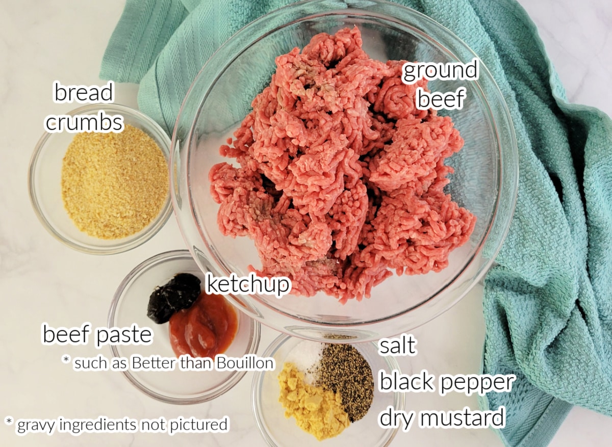 Ingredients to make Salisbury Steaks with text overlay.