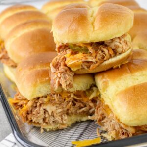 Close up of cheesy Barbecue Chicken Sliders.