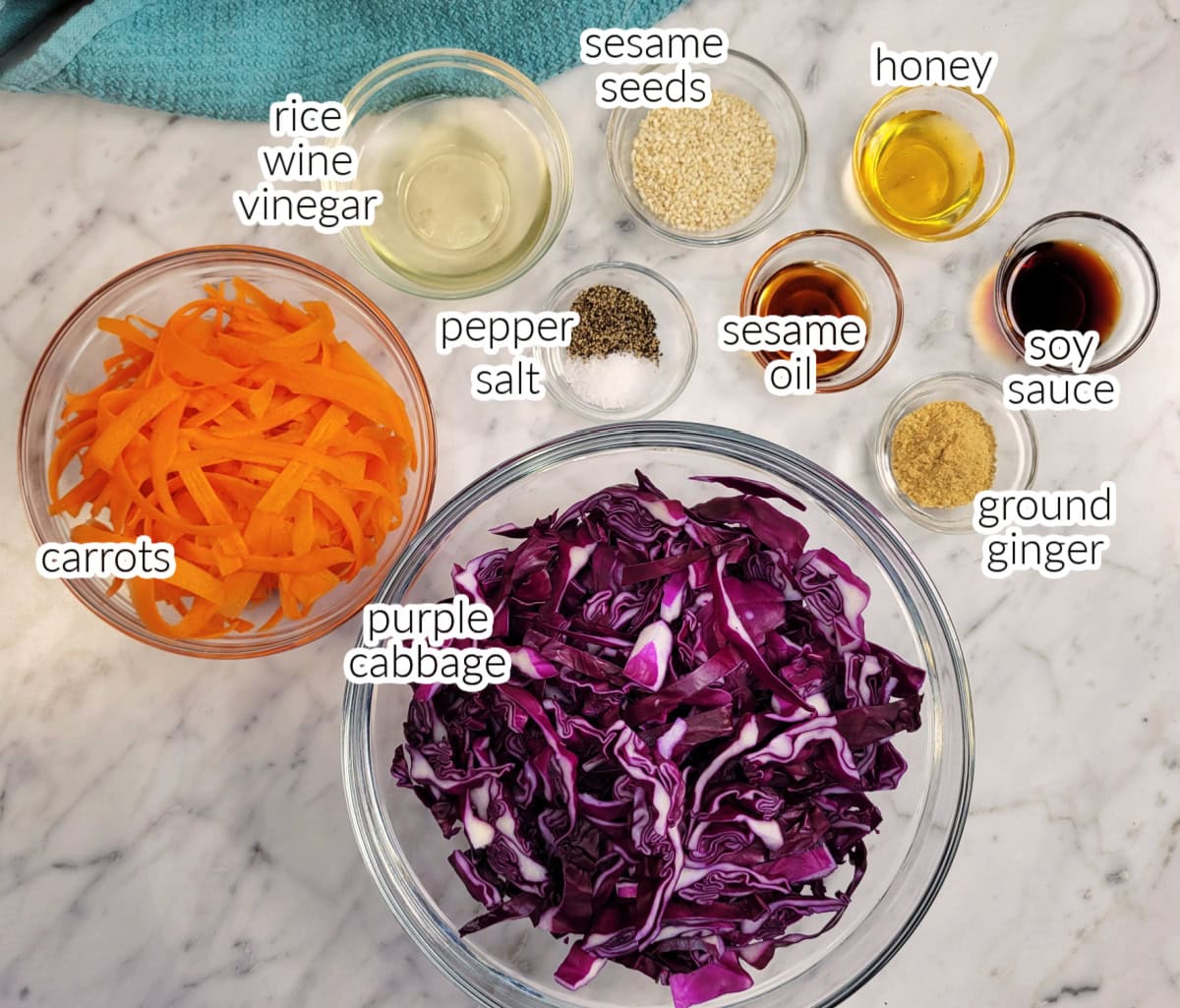 Asian Purple Cabbage Slaw ingreidents with text overlay.