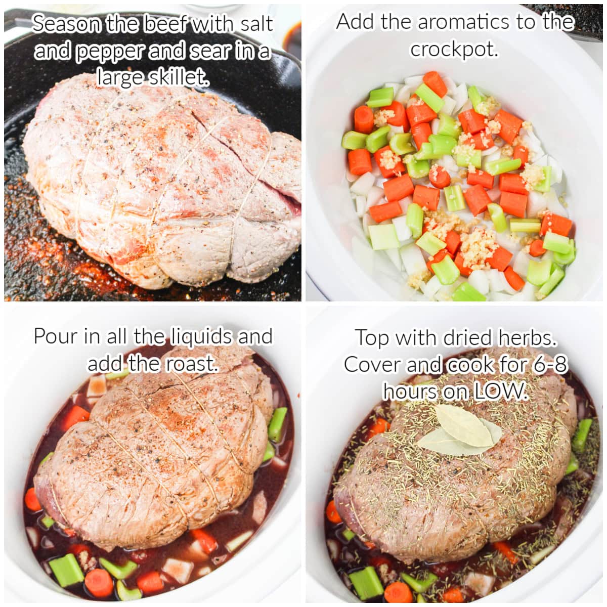 How to Make Beef Sirloin Tip Roast Slow Cooker Recipe collage with text overlay.