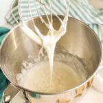 Mixing bowl and whisk attachment with Vegan Royal Icing.