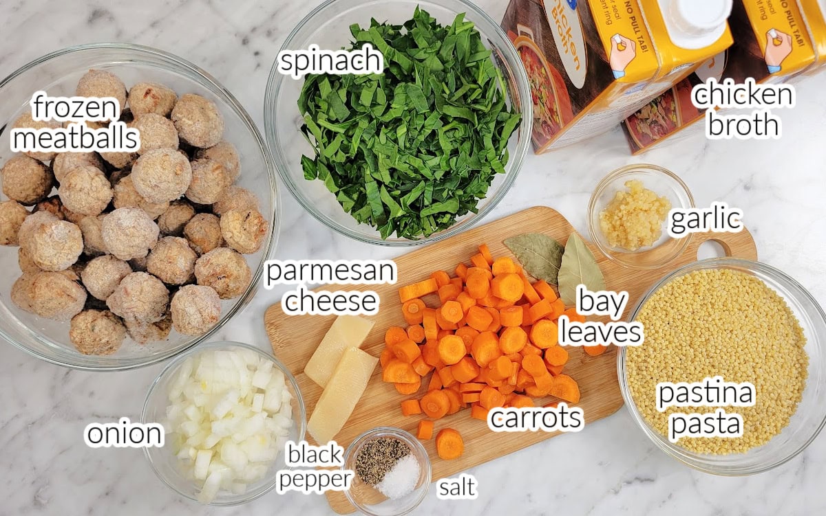 Italian Wedding Soup Recipe Ingredients with text overlay.