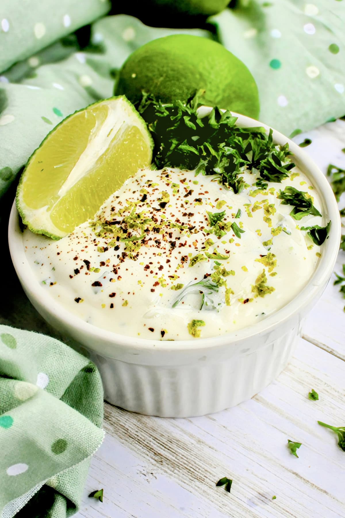 Lime mayonnaise with parsley, lime, and black pepper.