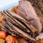 Close up of sliced Slow Cooker Beef Sirloin Tip Roast.