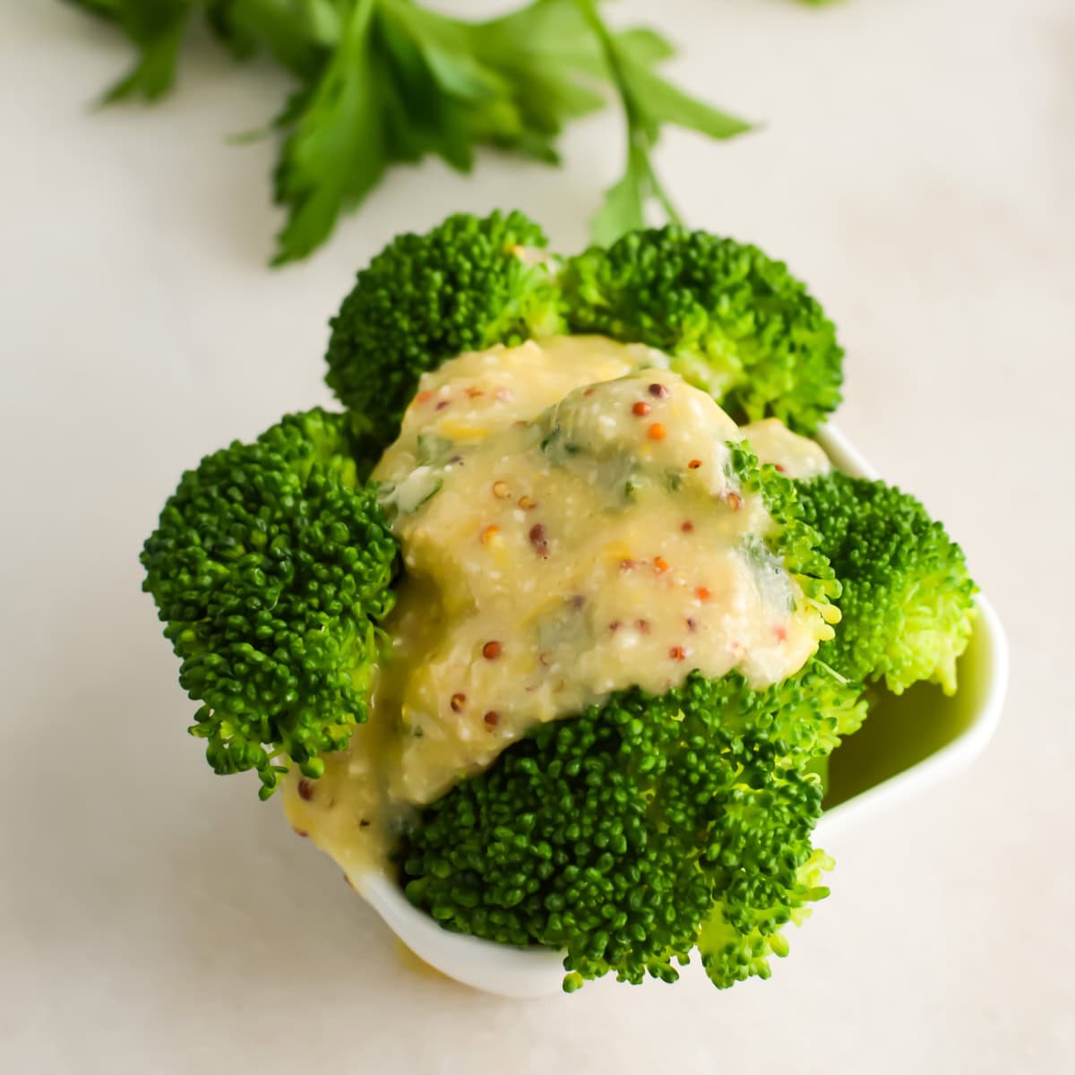 Caesar Butter Sauce on steamed broccoli.