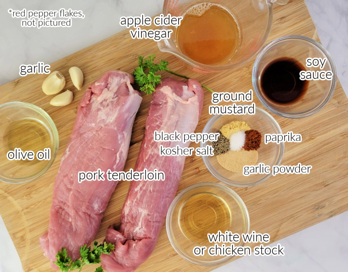 Garlic honey pork tenderloin ingredients with text overlay.