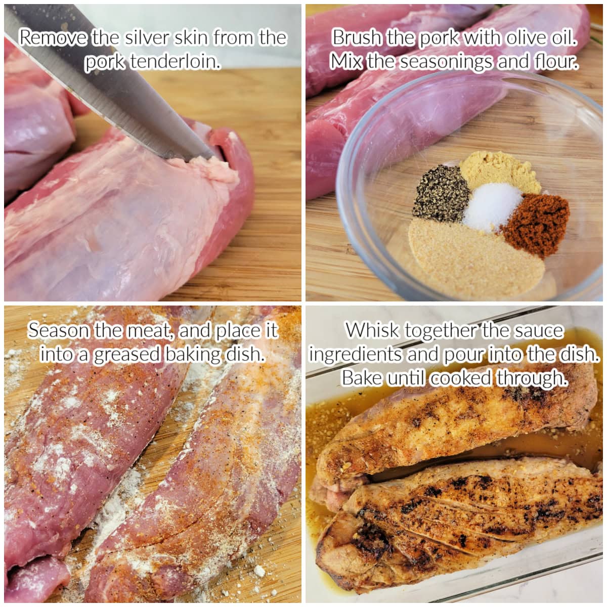 Collage wiuth text overlay showing how to make honey garlic pork tenderloin.