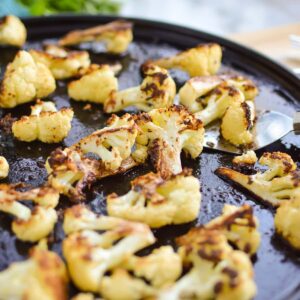 Roasted Cowboy Butter Cauliflower Bites on a baking sheet.