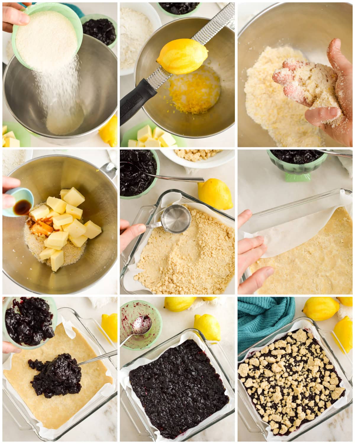 How to make Lemon Blueberry Bars recipe collage image.