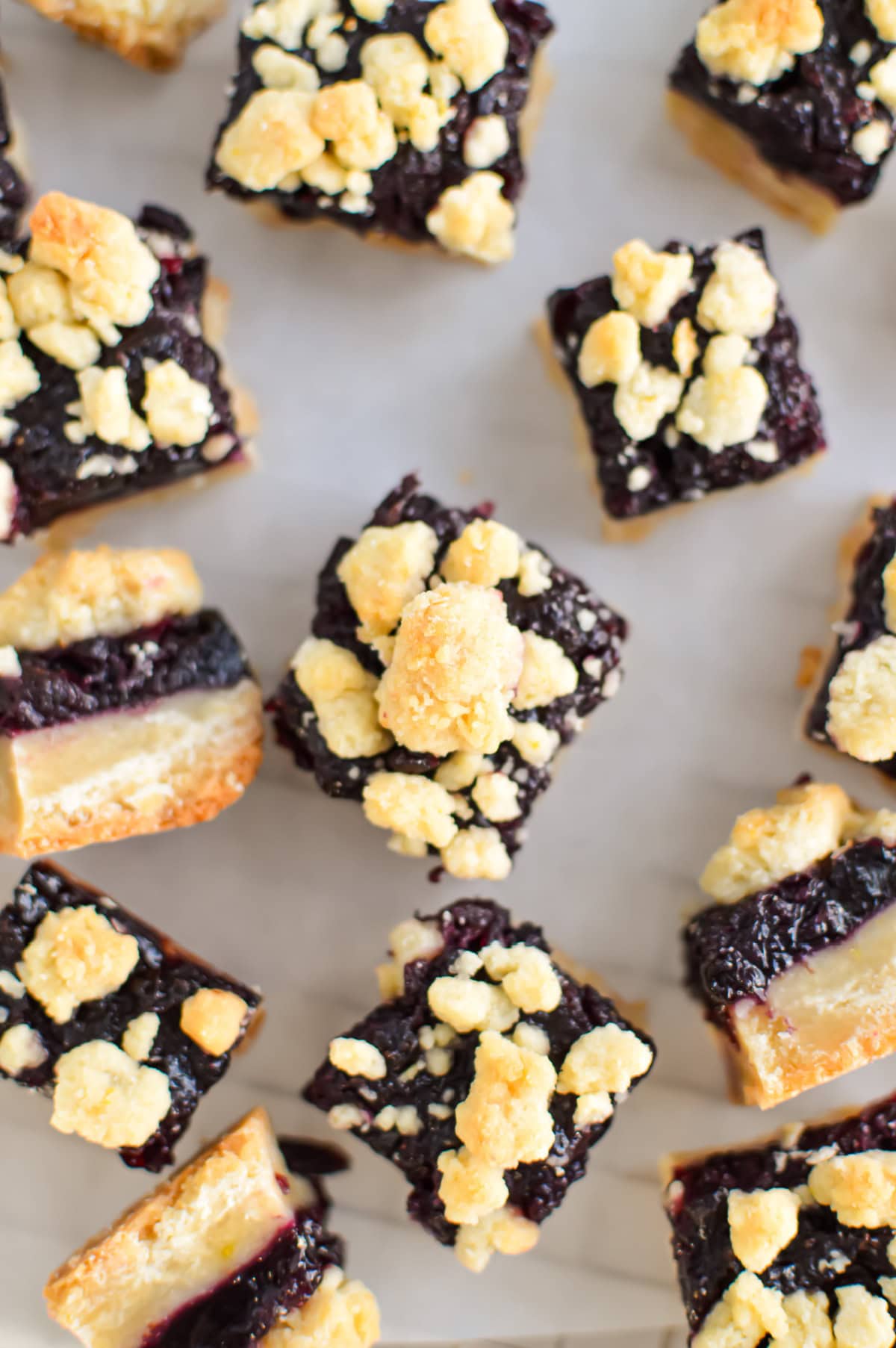 Squares of Blueberry Lemon Bars.
