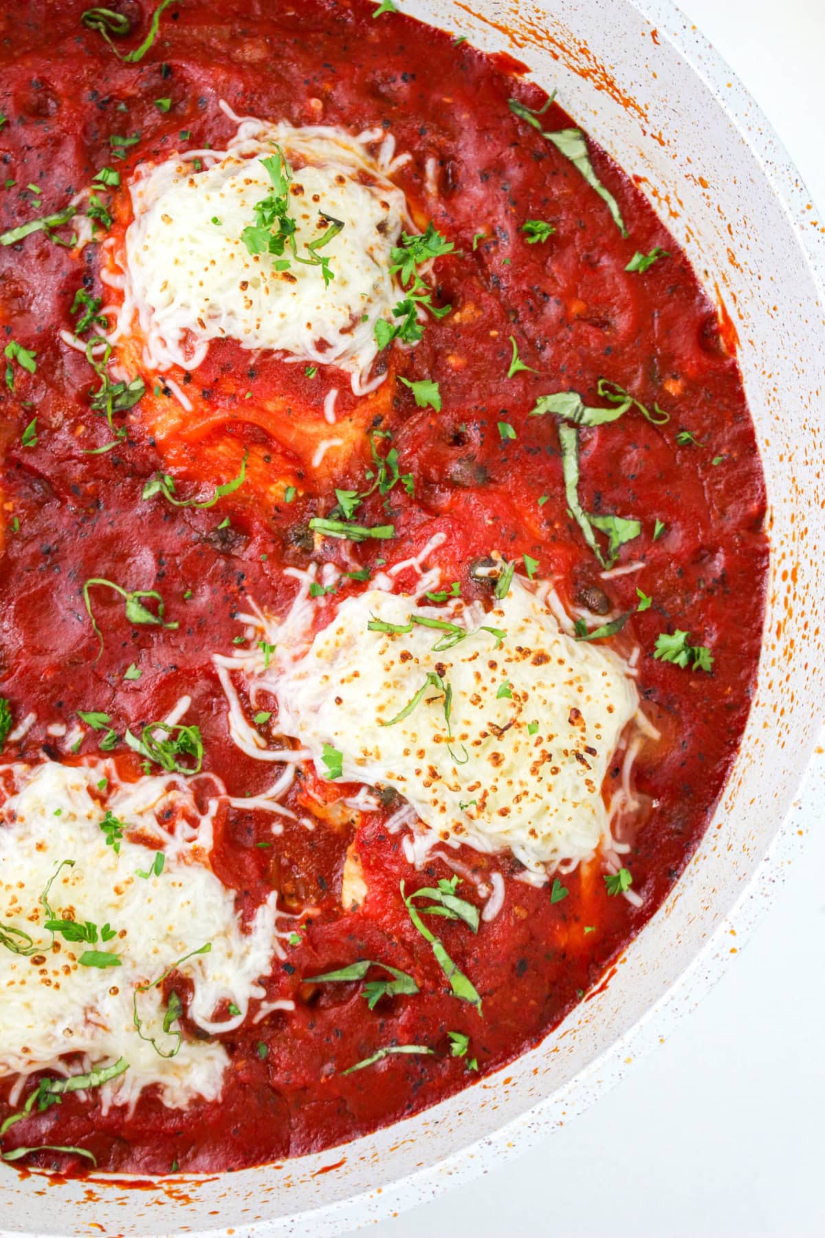 Chicken Pizzaiola in a baking dish.