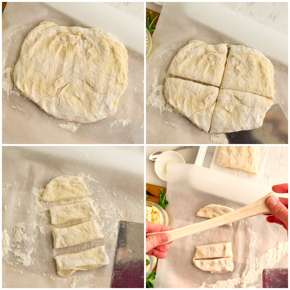 How to make garlic knots with pizza dough collage.