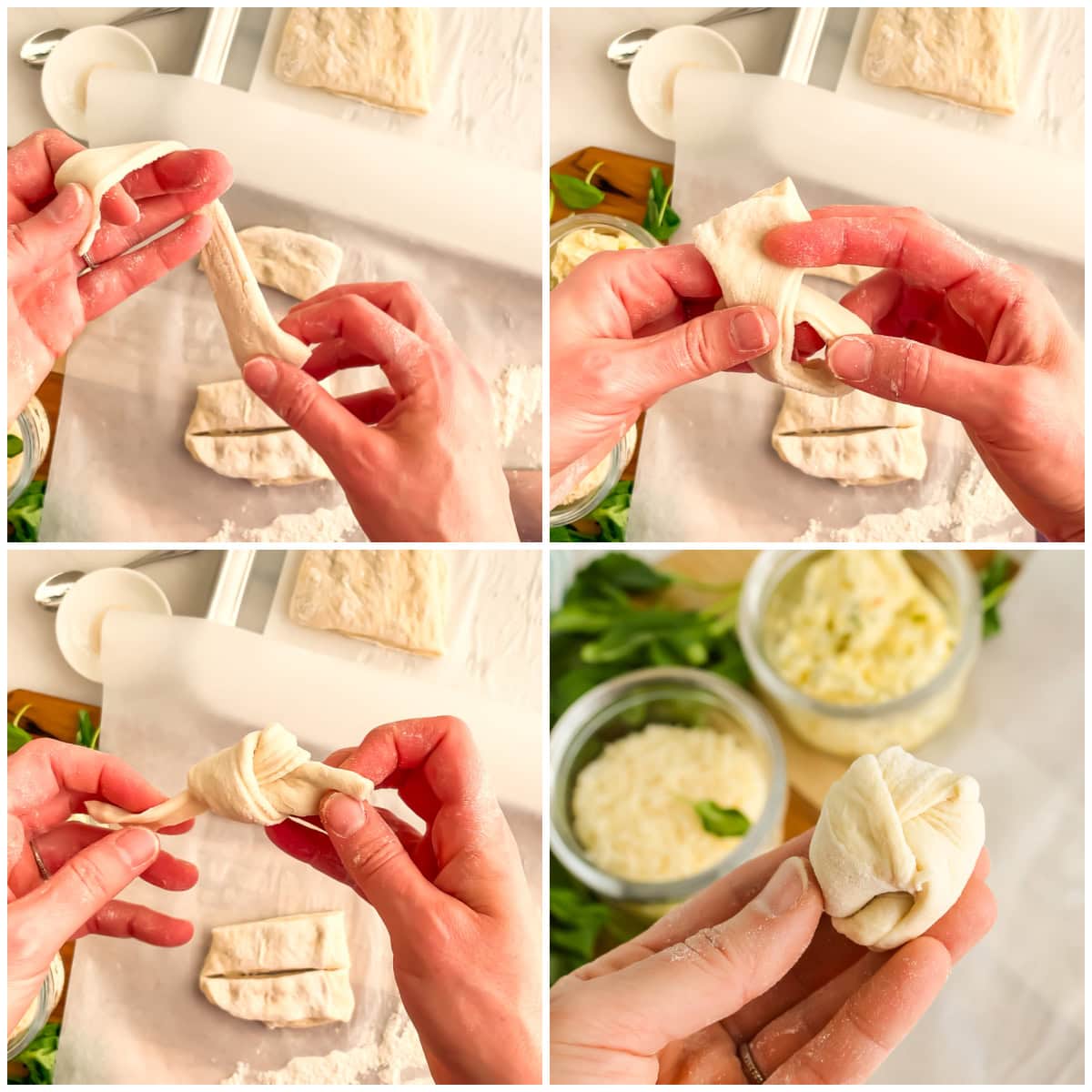 How to make garlic knots collage image.